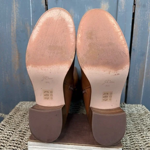 J. Crew Knee High Stacked-Heel Leather Boots Burnished Sand Sz 10.5 - Picture 11 of 16